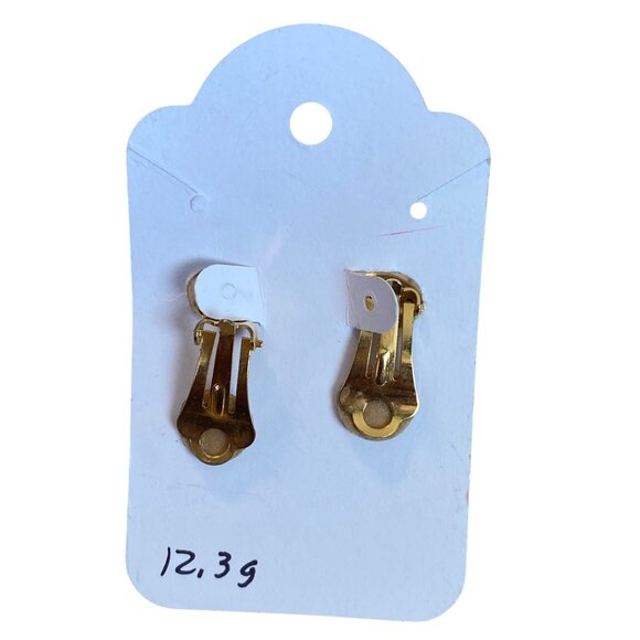 Vintage Gold-Tone Ribbed Clip-On Earrings - Picture 14 of 14